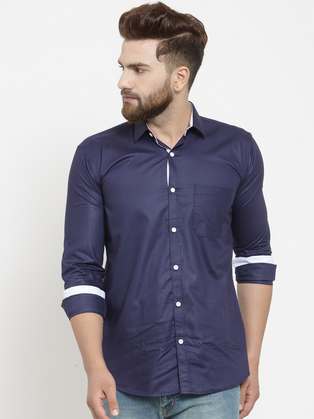 

JAINISH Men Navy Blue Classic Slim Fit Pure Cotton Casual Shirt