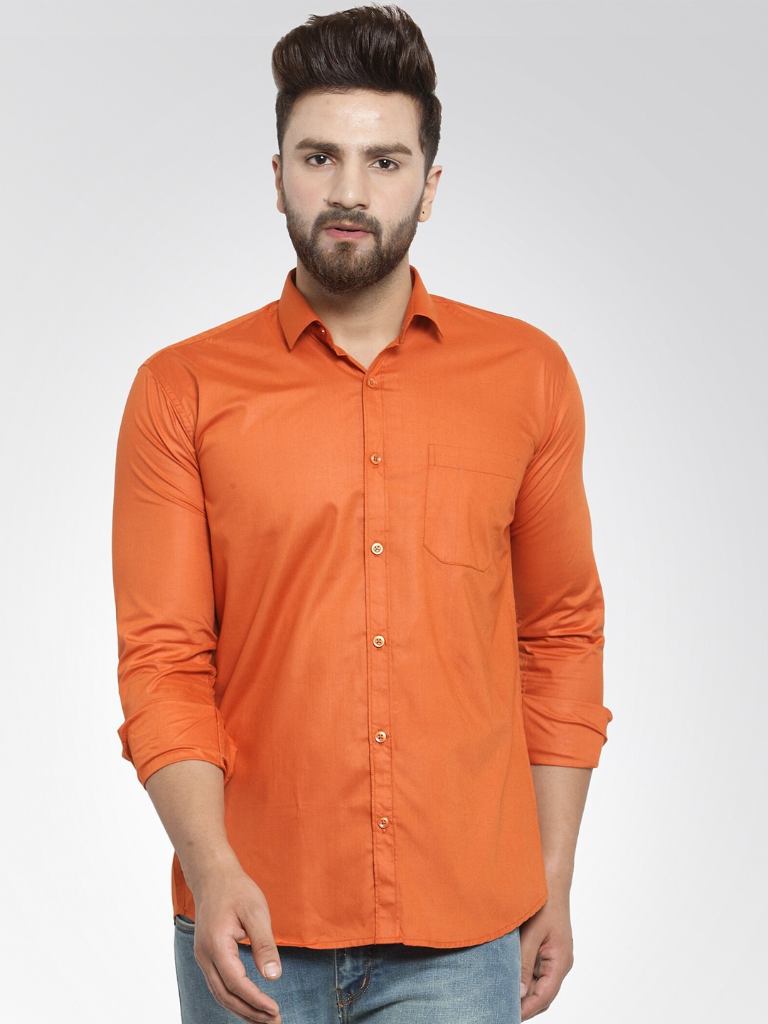 

JAINISH Men Orange Classic Pure Cotton Casual Shirt