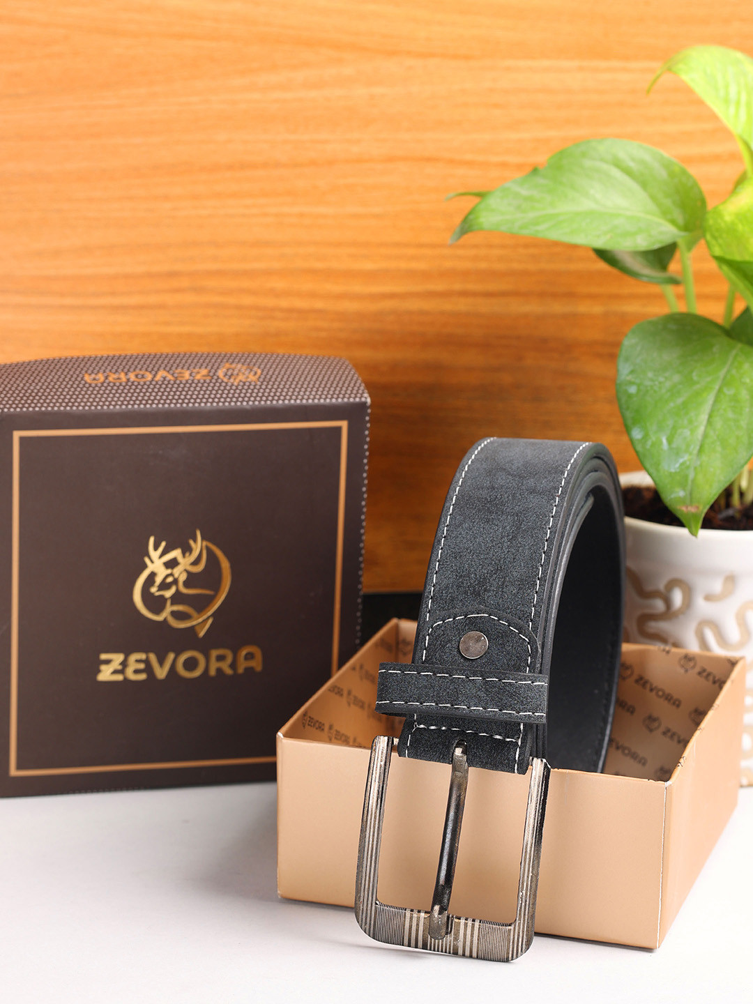 

ZEVORA Men Black Solid Formal Belt