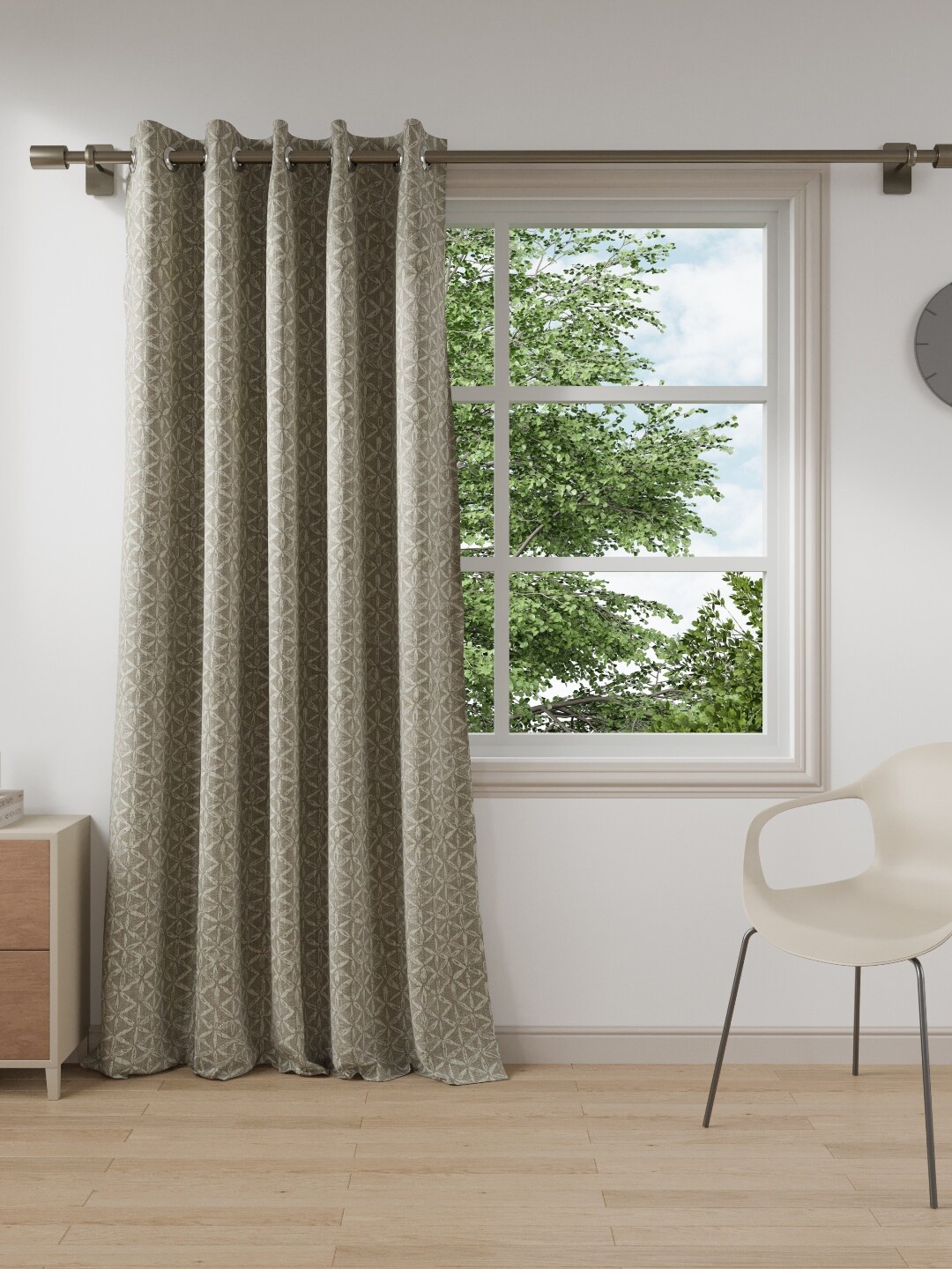 

DDecor Brown & Off-White Floral Printed Blackout Single Door Curtain