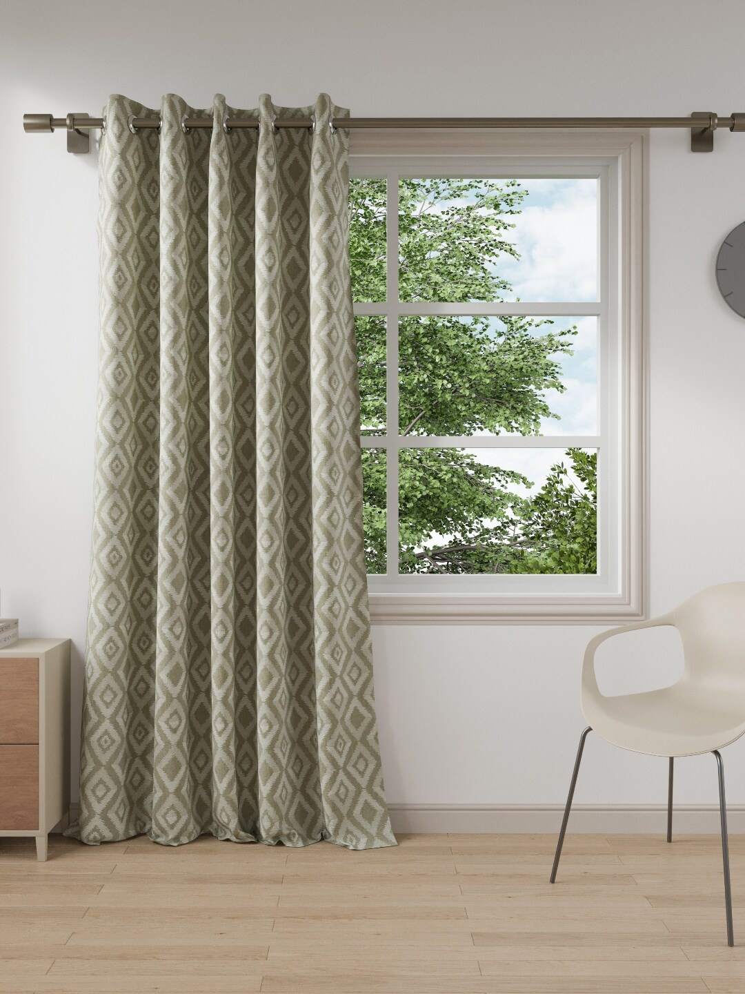

DDecor Beige Geometric Black Out Door Curtain