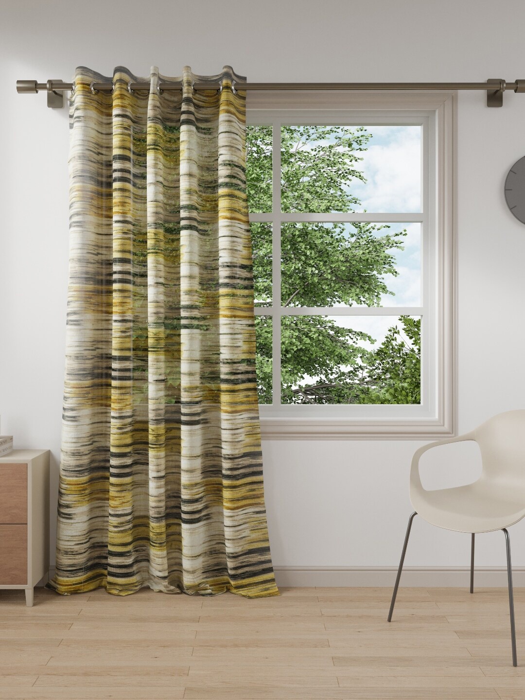 

DDecor Yellow & Charcoal Black Out Door Curtain