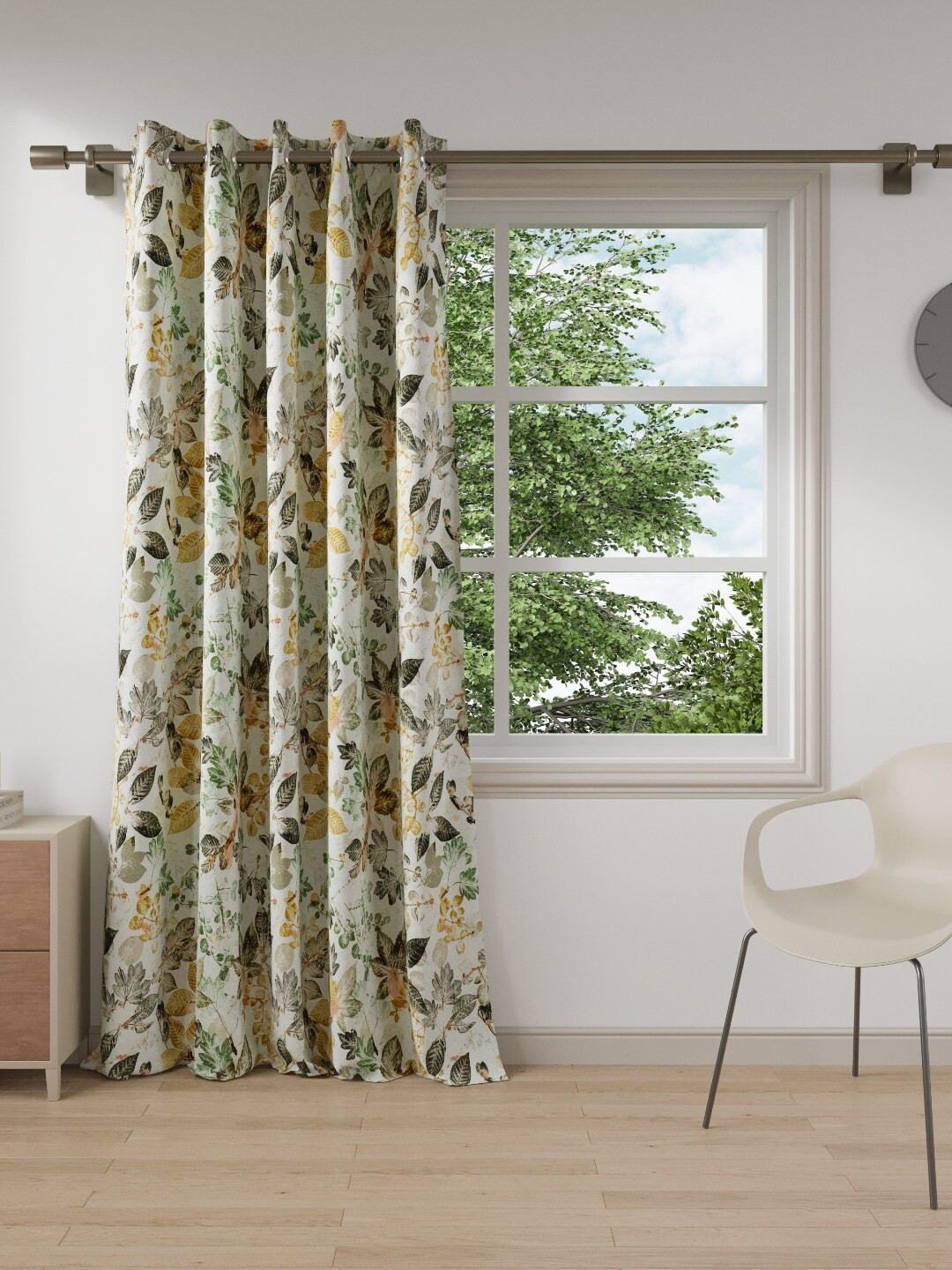 

DDecor Brown & Cream-Coloured Single Floral Black Out Door Curtain
