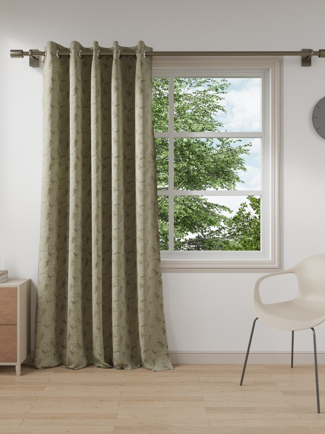 

DDecor Grey Single Floral Black Out Long Door Curtain