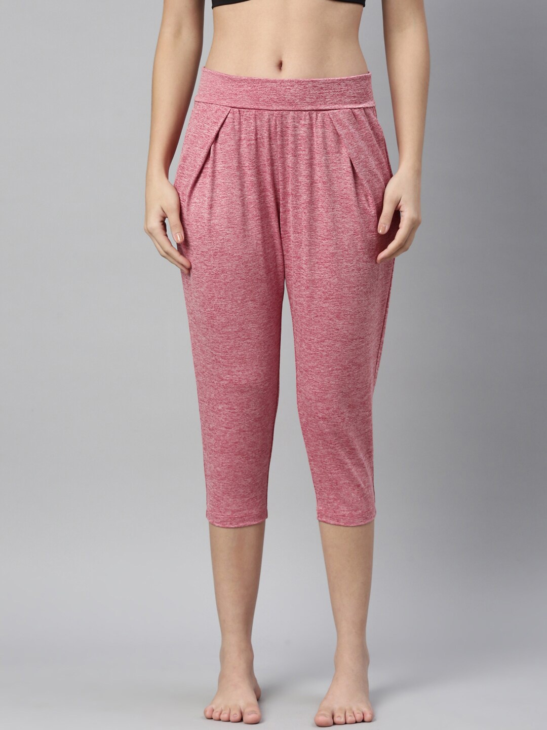 

Enamor Women Dry Fit Antimicrobial Capri Yoga Pants With Fold-Over Waistband, Rose