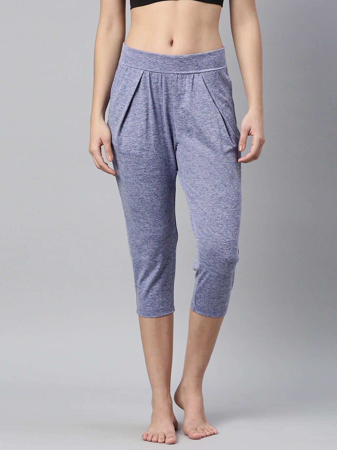 

Enamor Women Dry Fit Antimicrobial Capri Yoga Pants With Fold-Over Waistband, Blue