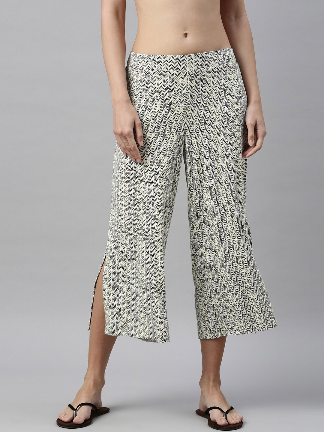 

Enamor Essentials Women Printed Relaxed Fit Crop Length Lounge Culottes With Side Slits, Multi