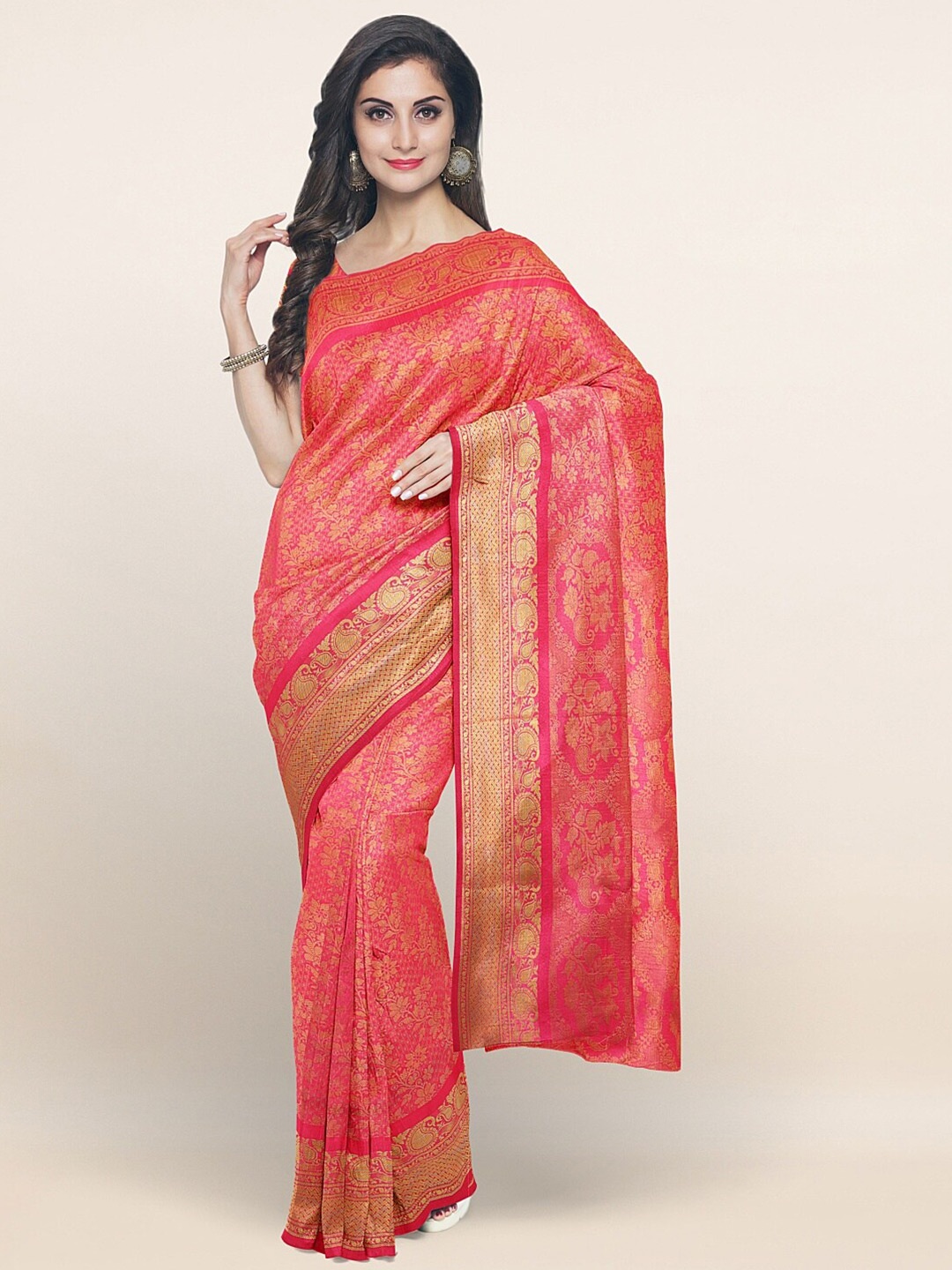 

Pothys Pink & Gold-Toned Woven Design Zari Art Silk Saree
