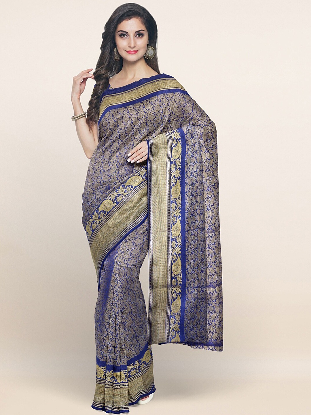 

Pothys Blue & Golden Floral Zari Art Silk Saree