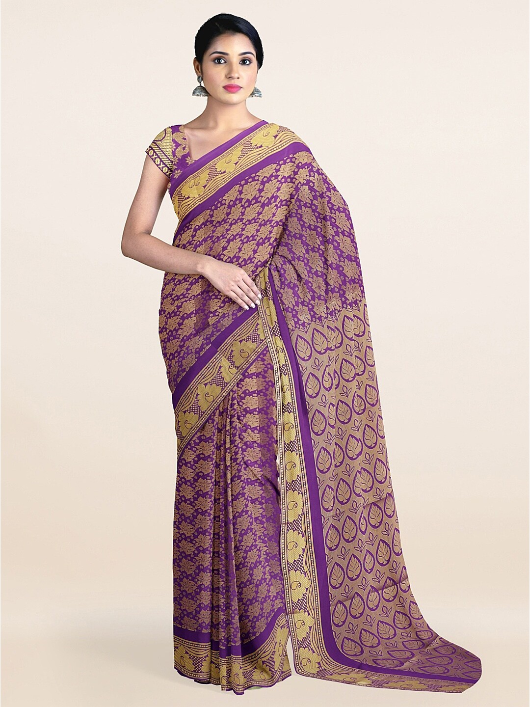 

Pothys Violet & Gold-Toned Woven Design Zari Art Silk Saree