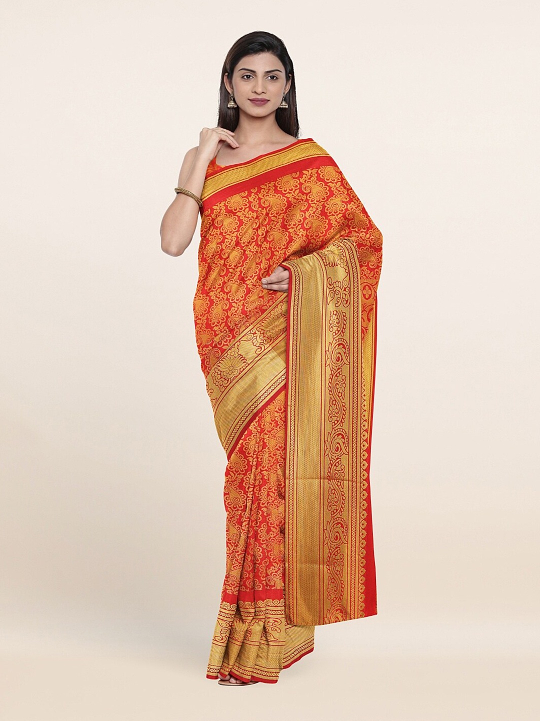 

Pothys Red & Gold-Toned Abstract Woven Design Saree