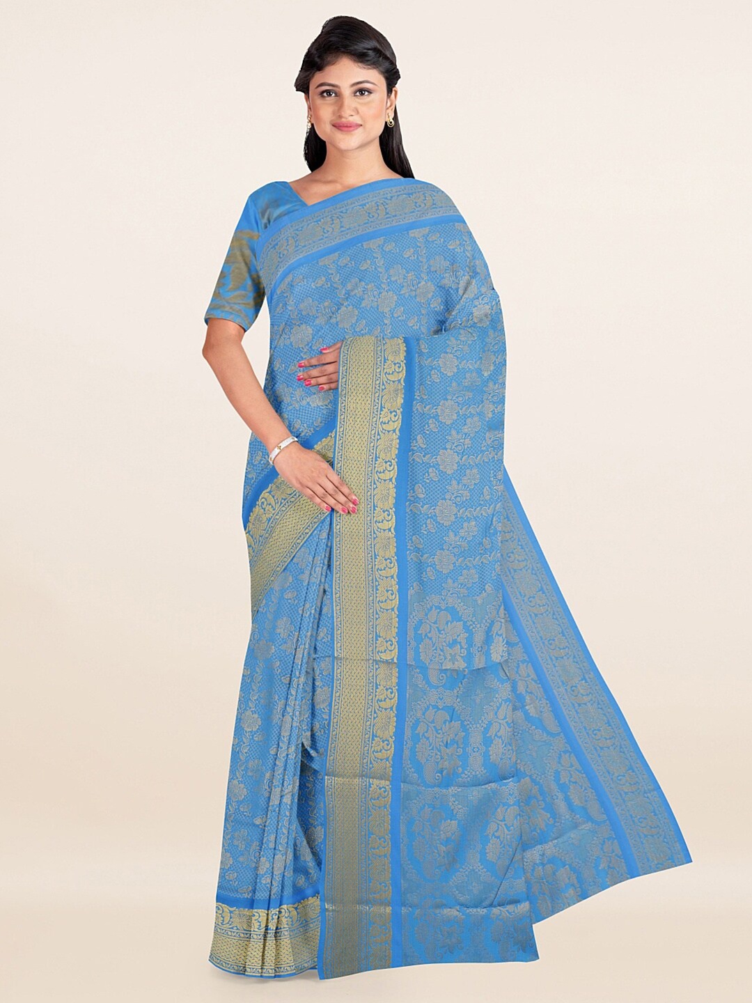 

Pothys Blue & Gold-Toned Woven Design Art Silk Saree