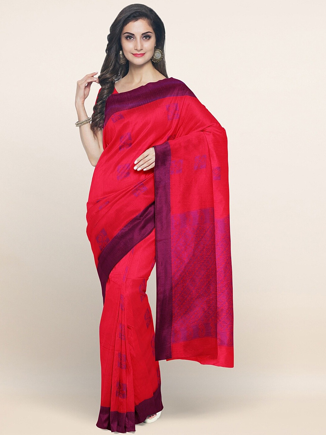 

Pothys Pink & Purple Woven Design Silk Blend Saree