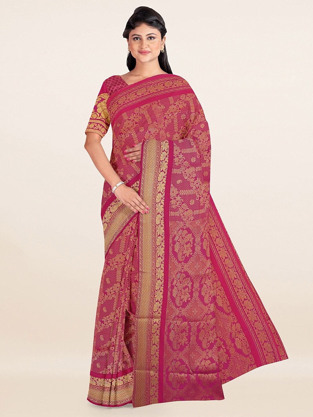 

Pothys Violet & Gold-Toned Woven Design Zari Art Silk Saree