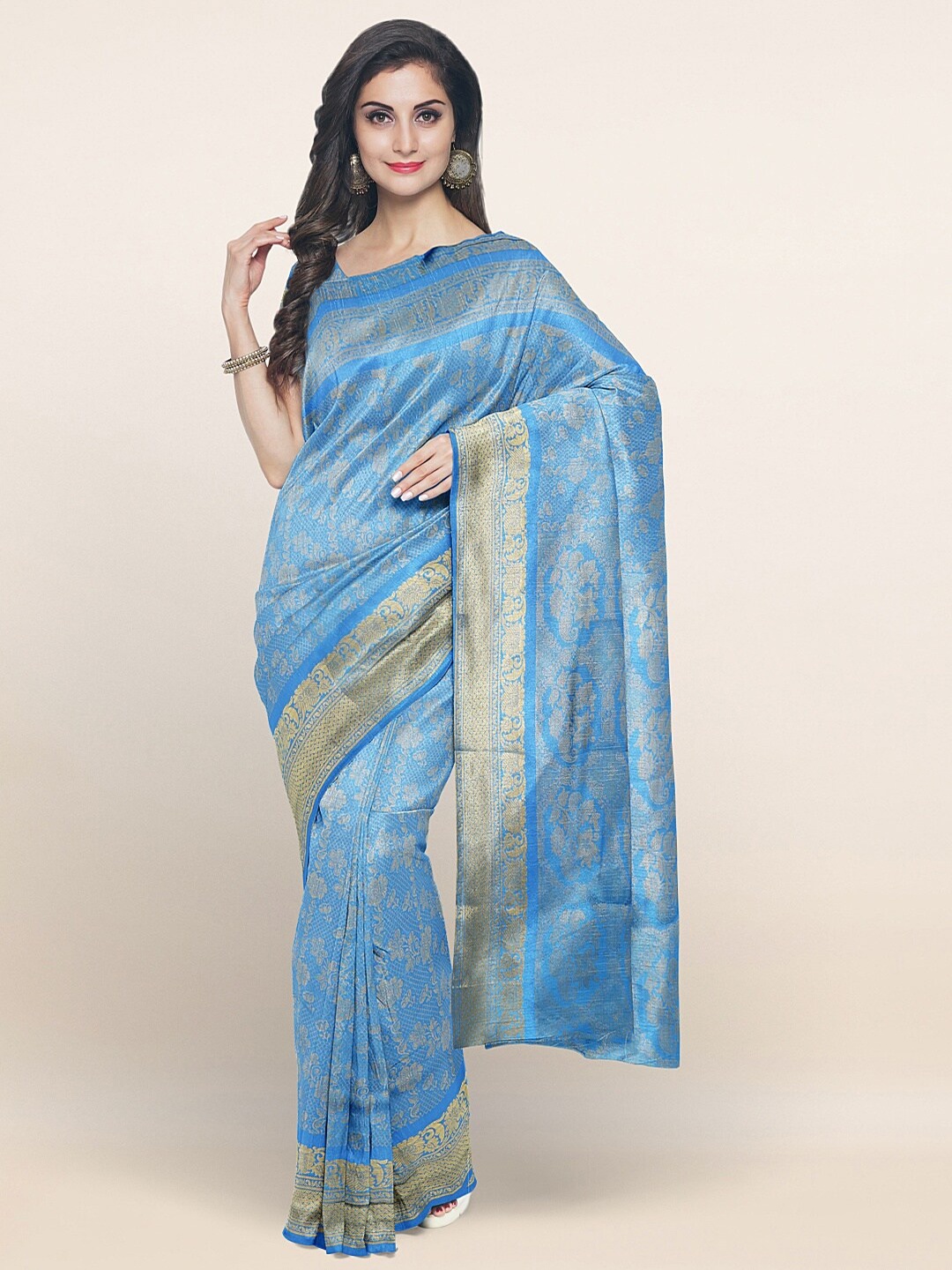 

Pothys Blue & Gold-Toned Woven Design Zari Art Silk Saree