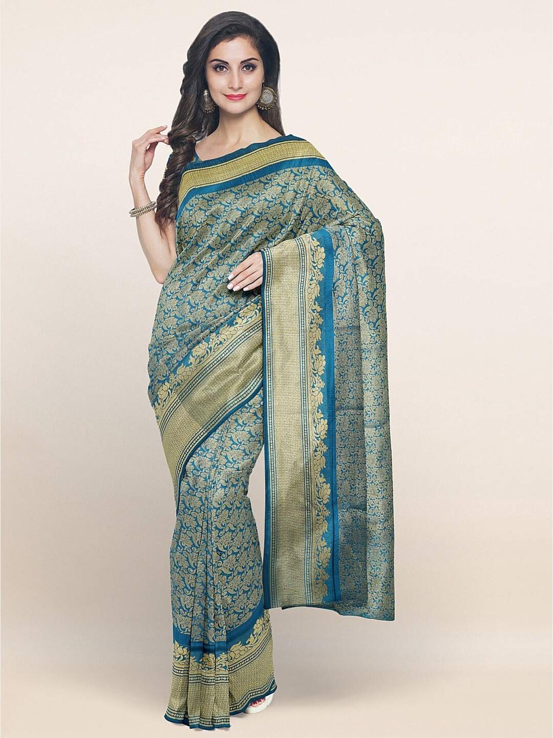 

Pothys Blue & Gold-Toned Woven Design Zari Art Silk Saree