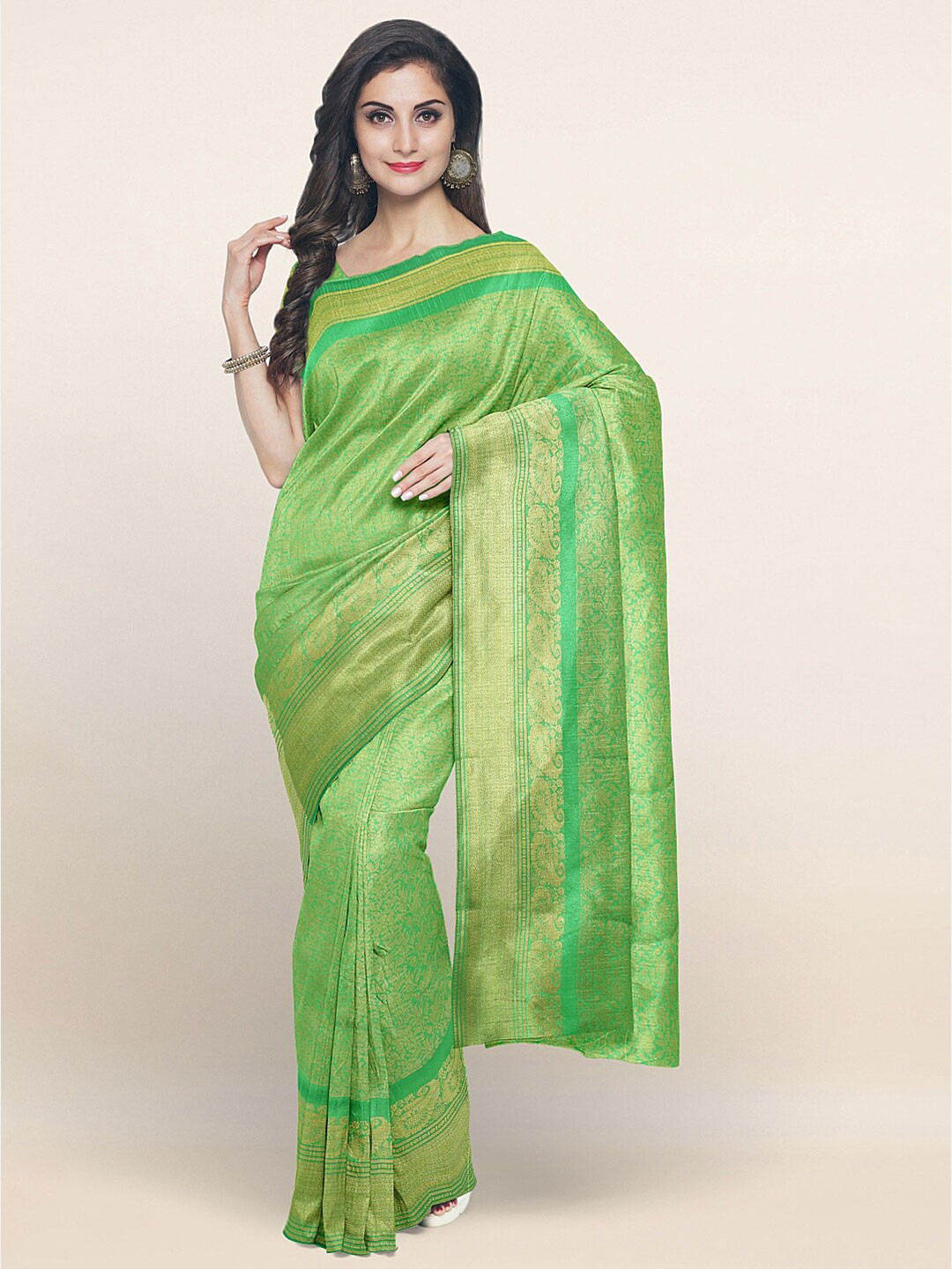 

Pothys Green & Gold-Toned Woven Design Zari Art Silk Saree