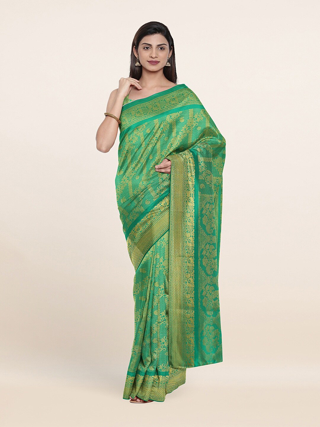 

Pothys Green & Golden Ethnic Motifs Zari Art Silk Saree