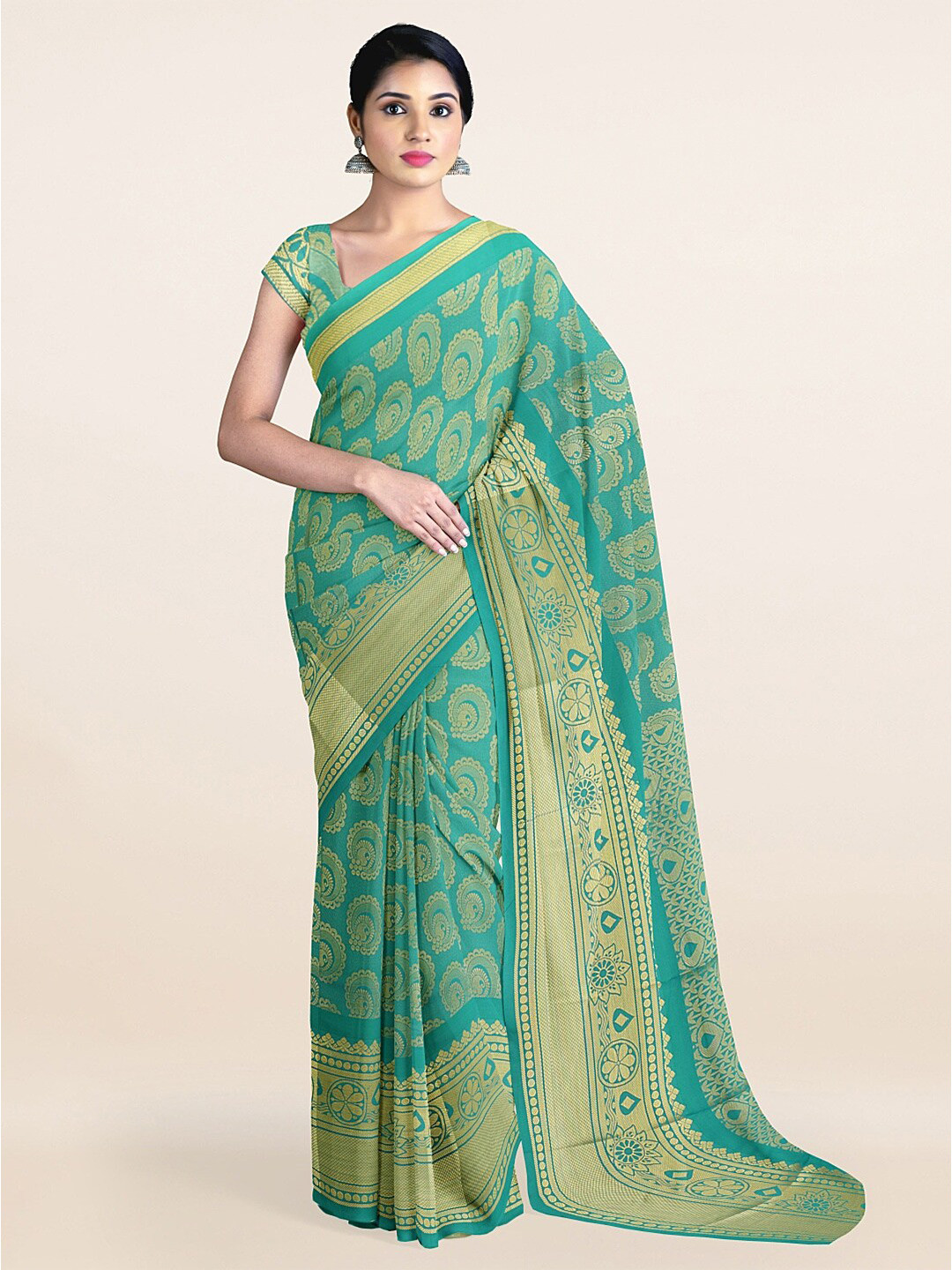 

Pothys Green Ethnic Motifs Woven Design Saree