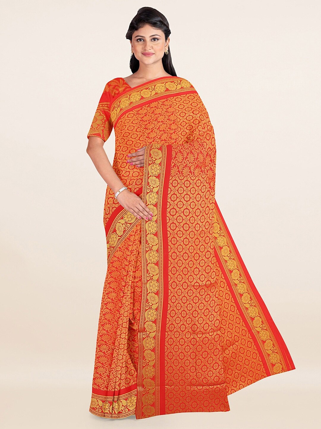 

Pothys Red & Gold-Toned Woven Design Zari Art Silk Saree