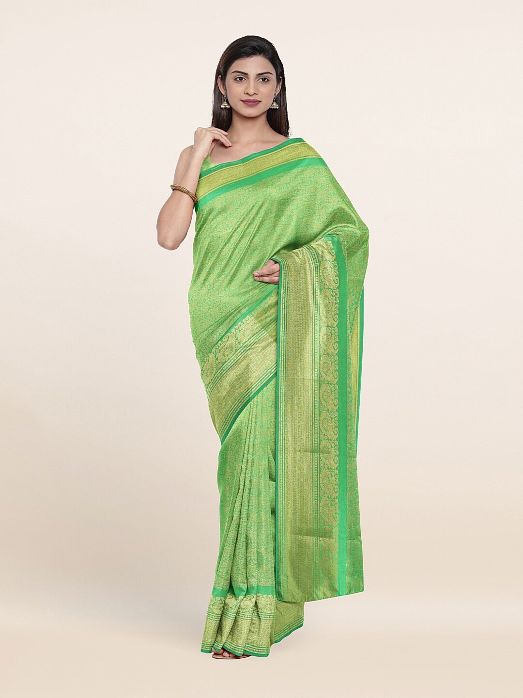 

Pothys Green & Gold-Toned Woven Design Zari Art Silk Saree