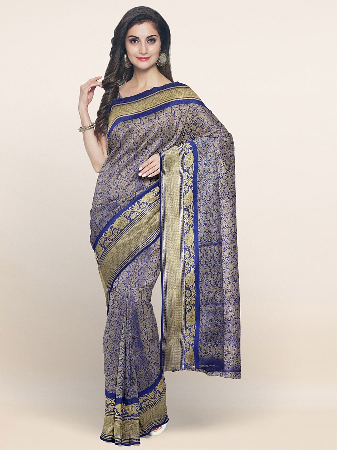 

Pothys Blue & Gold-Toned Woven Design Zari Art Silk Saree