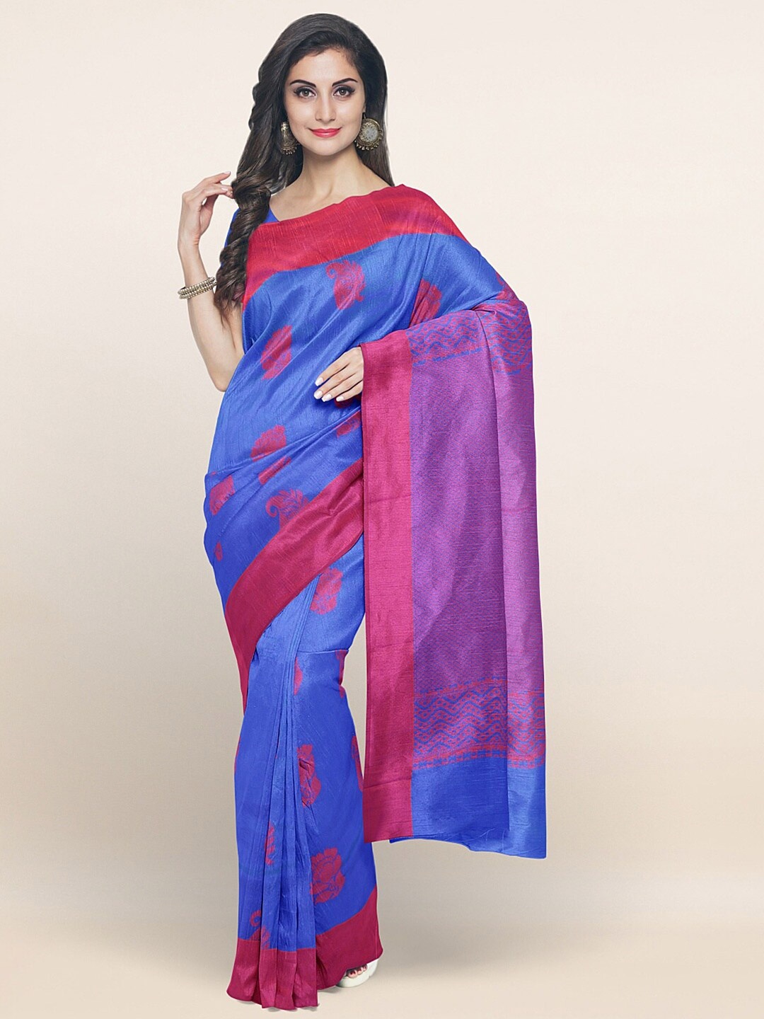 

Pothys Blue & Magenta Woven Design Silk Blend Saree