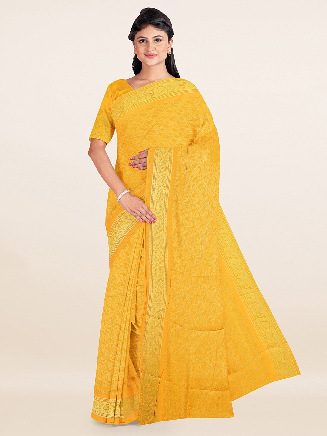 

Pothys Yellow & Golden Ethnic Motifs Zari Art Silk Saree