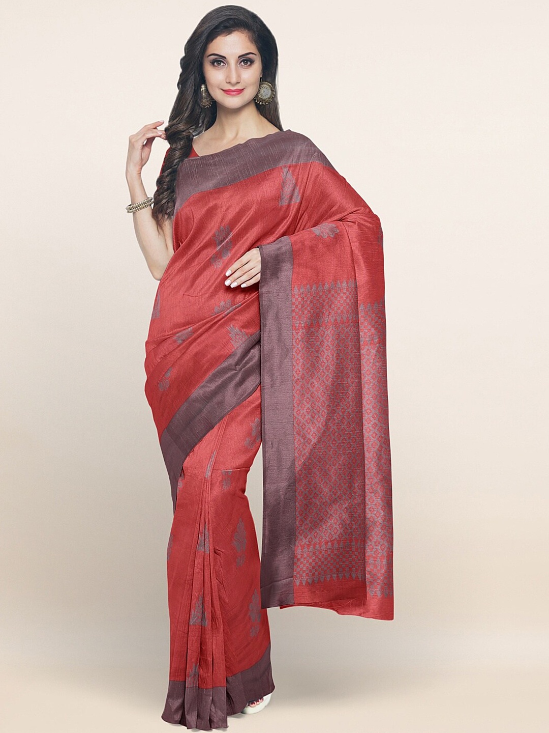 

Pothys Pink & Black Floral Woven Design Saree
