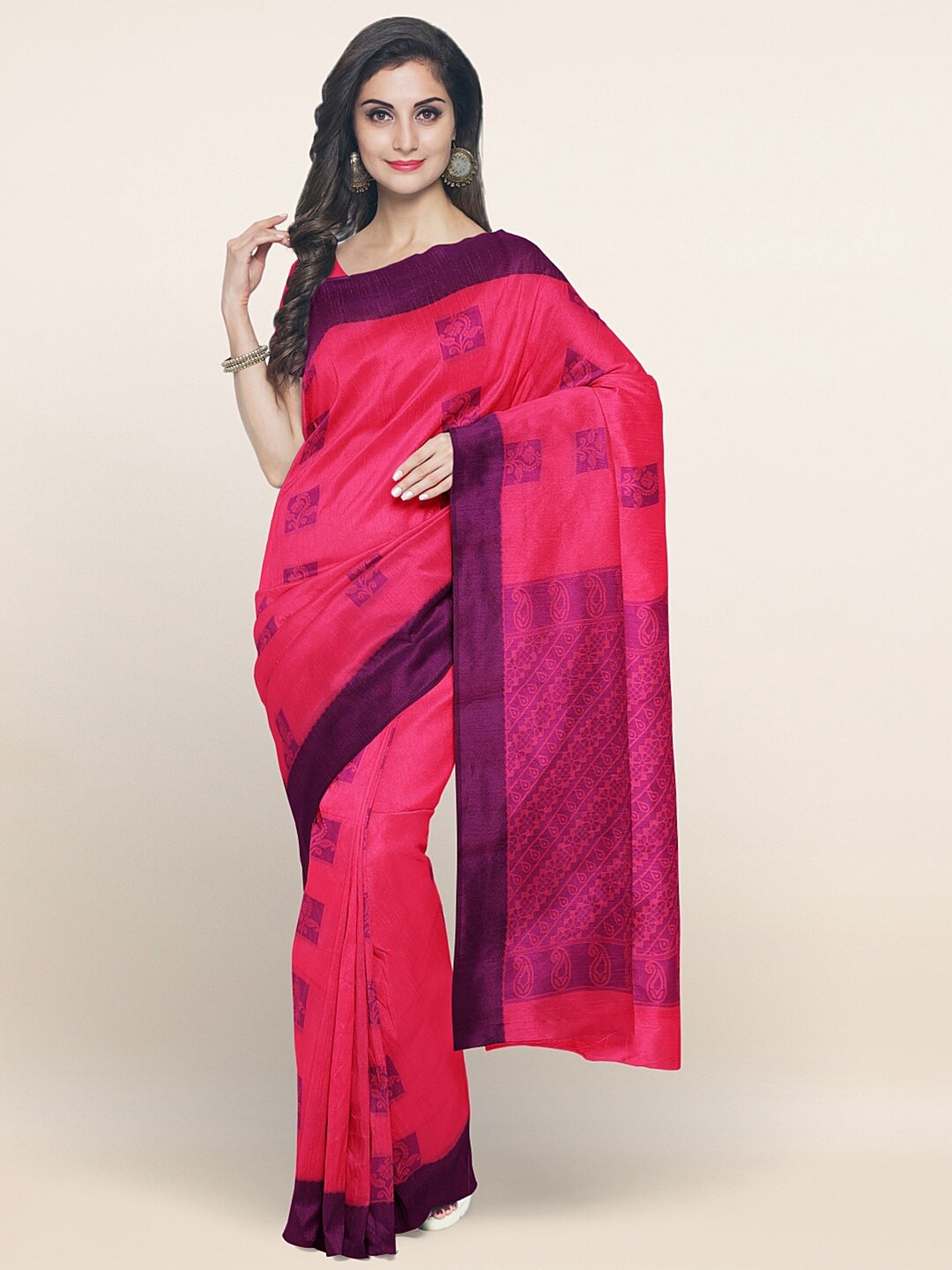 

Pothys Pink & Maroon Ethnic Motifs Silk Blend Saree