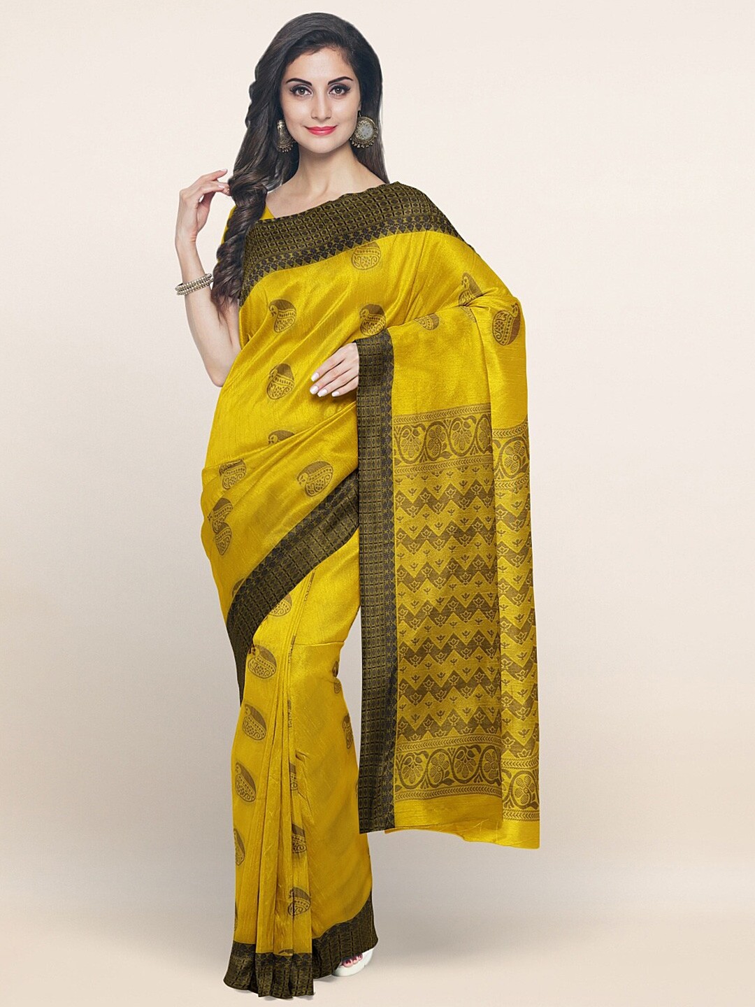 

Pothys Yellow & Black Woven Design Silk Blend Saree