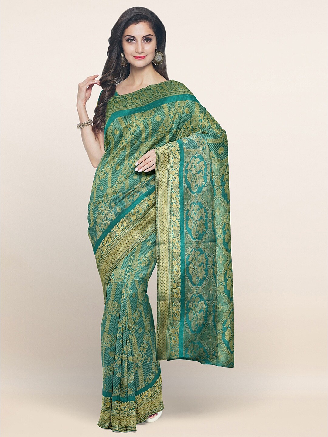 

Pothys Green & Gold-Toned Woven Design Zari Art Silk Saree