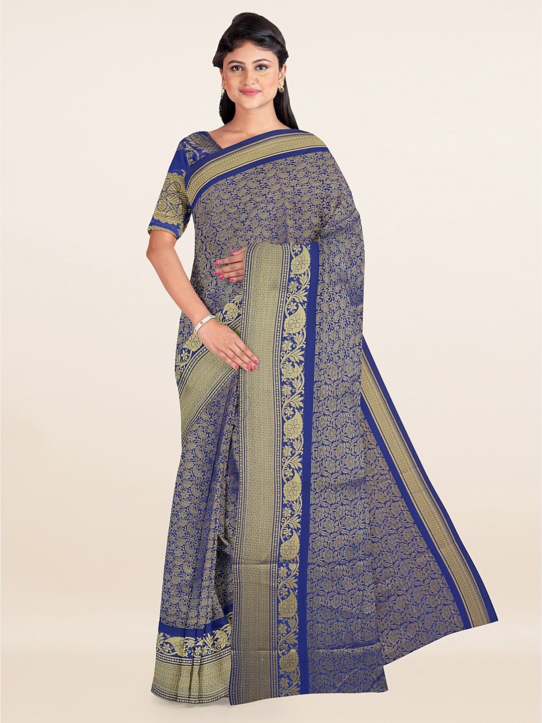 

Pothys Blue & Gold-Toned Woven Design Zari Art Silk Saree
