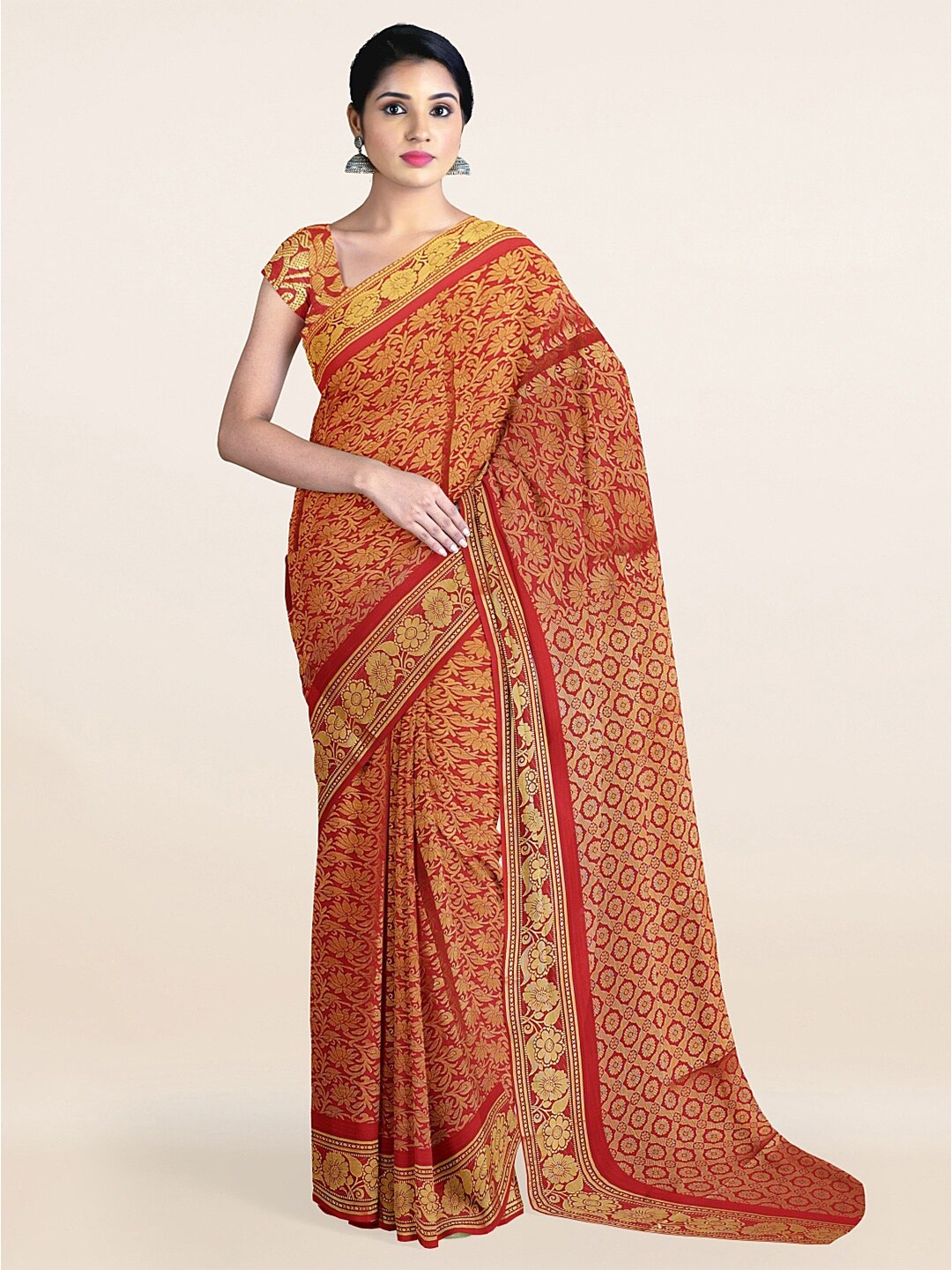 

Pothys Maroon & Gold-Toned Woven Design Zari Art Silk Saree