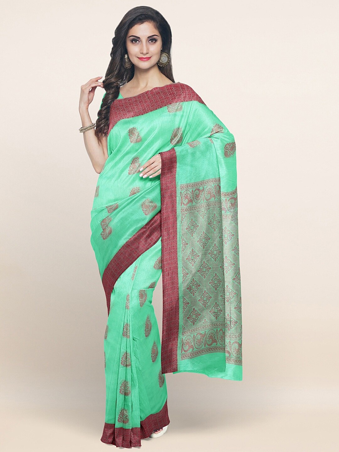 

Pothys Green & Pink Ethnic Motifs Silk Cotton Saree
