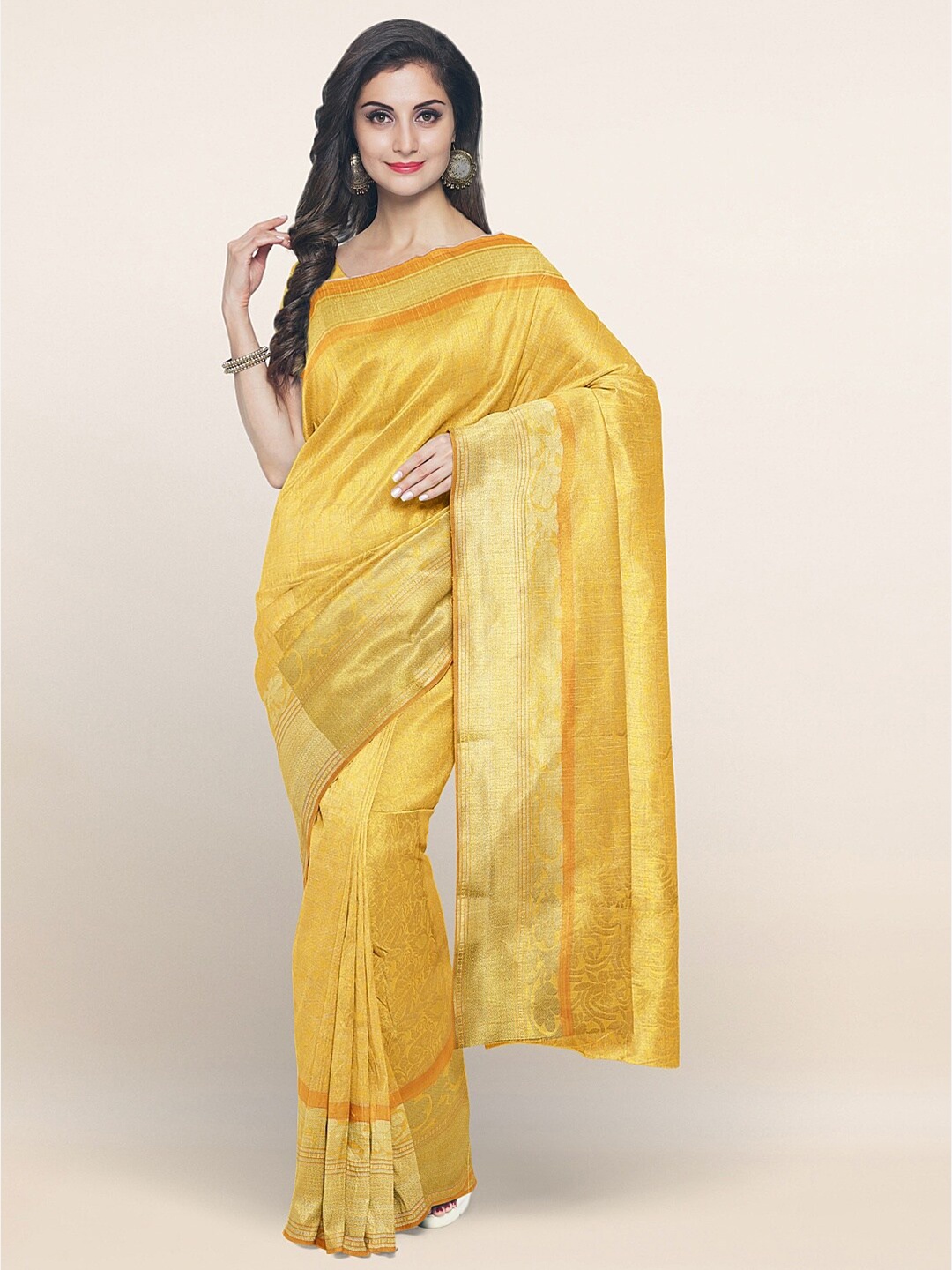 

Pothys Yellow & Golden Floral Zari Art Silk Saree