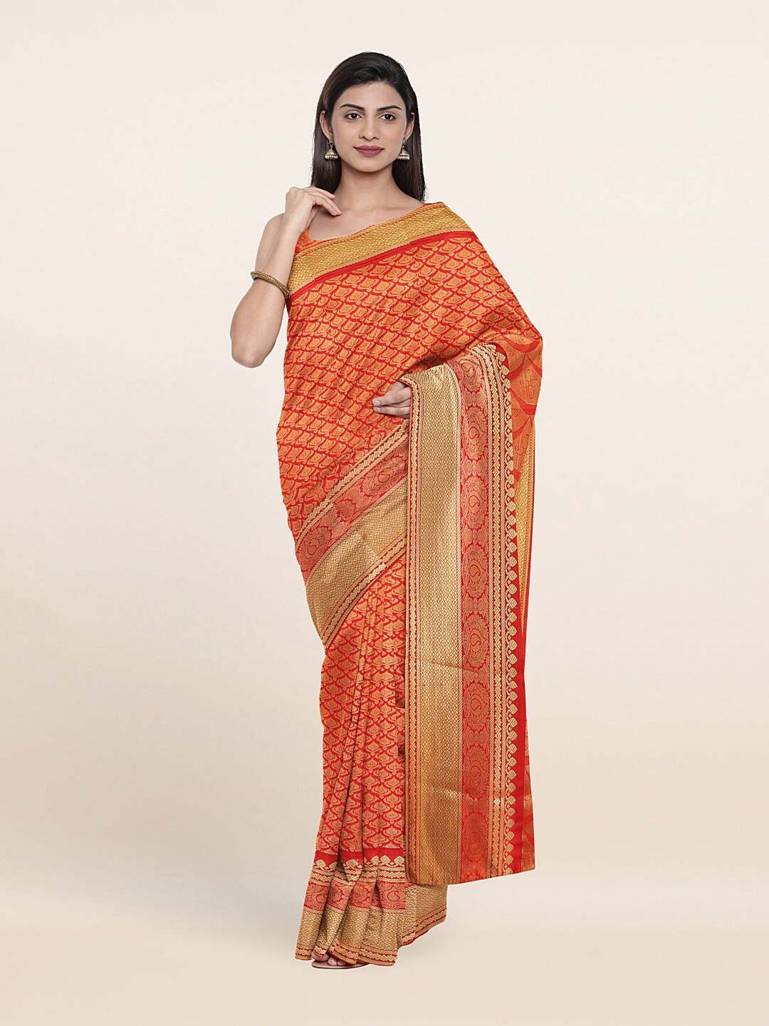 

Pothys Red & Gold-Toned Woven Design Zari Art Silk Saree