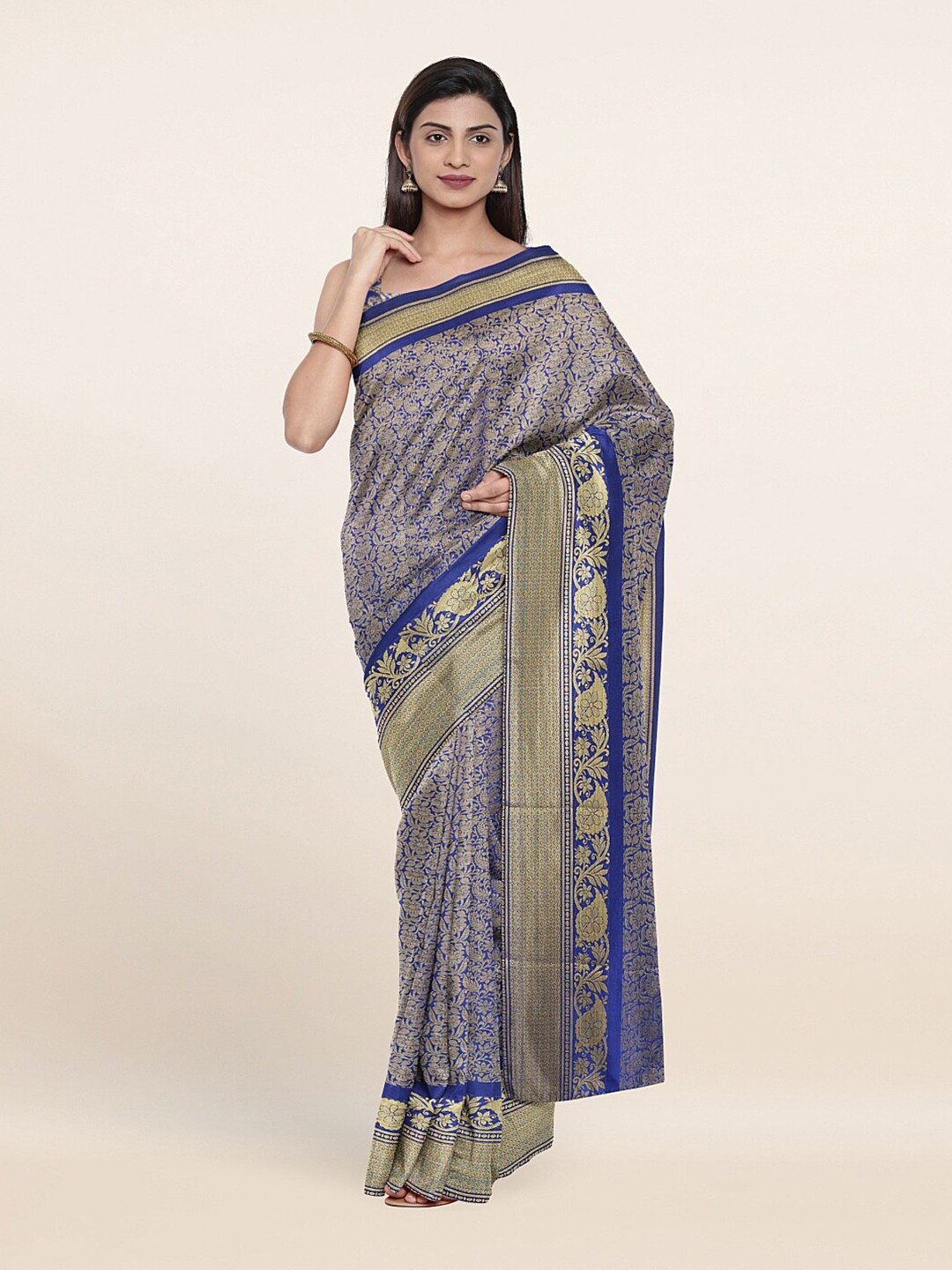 

Pothys Blue & Gold-Toned Woven Design Zari Art Silk Saree