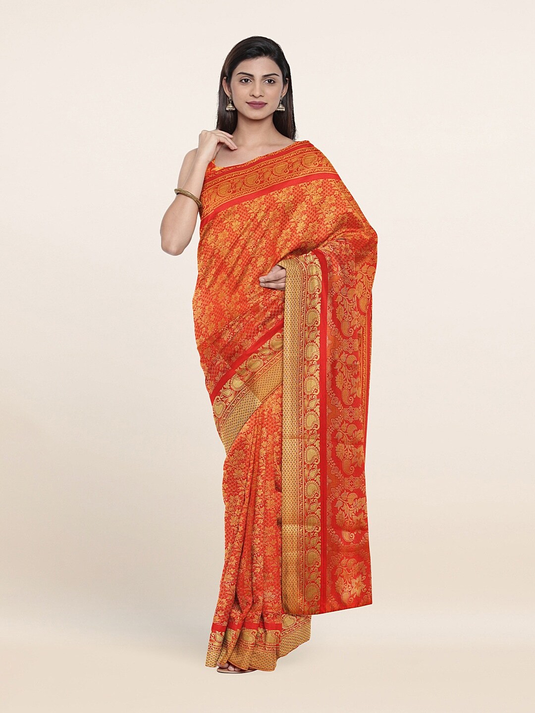 

Pothys Red & Gold-Toned Woven Design Zari Art Silk Saree