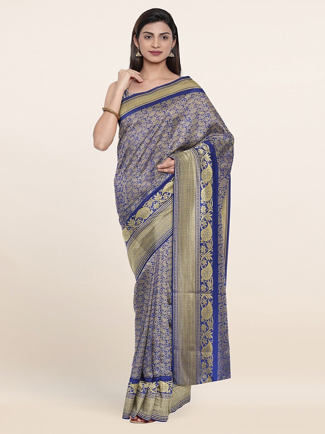 

Pothys Blue & Golden Floral Zari Art Silk Saree