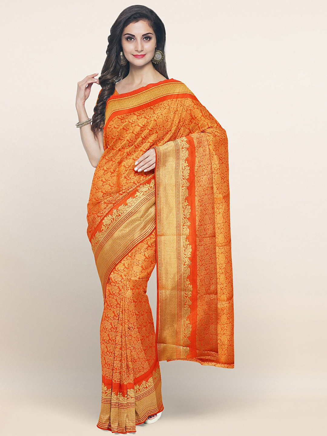 

Pothys Orange & Gold-Toned Woven Design Zari Art Silk Saree