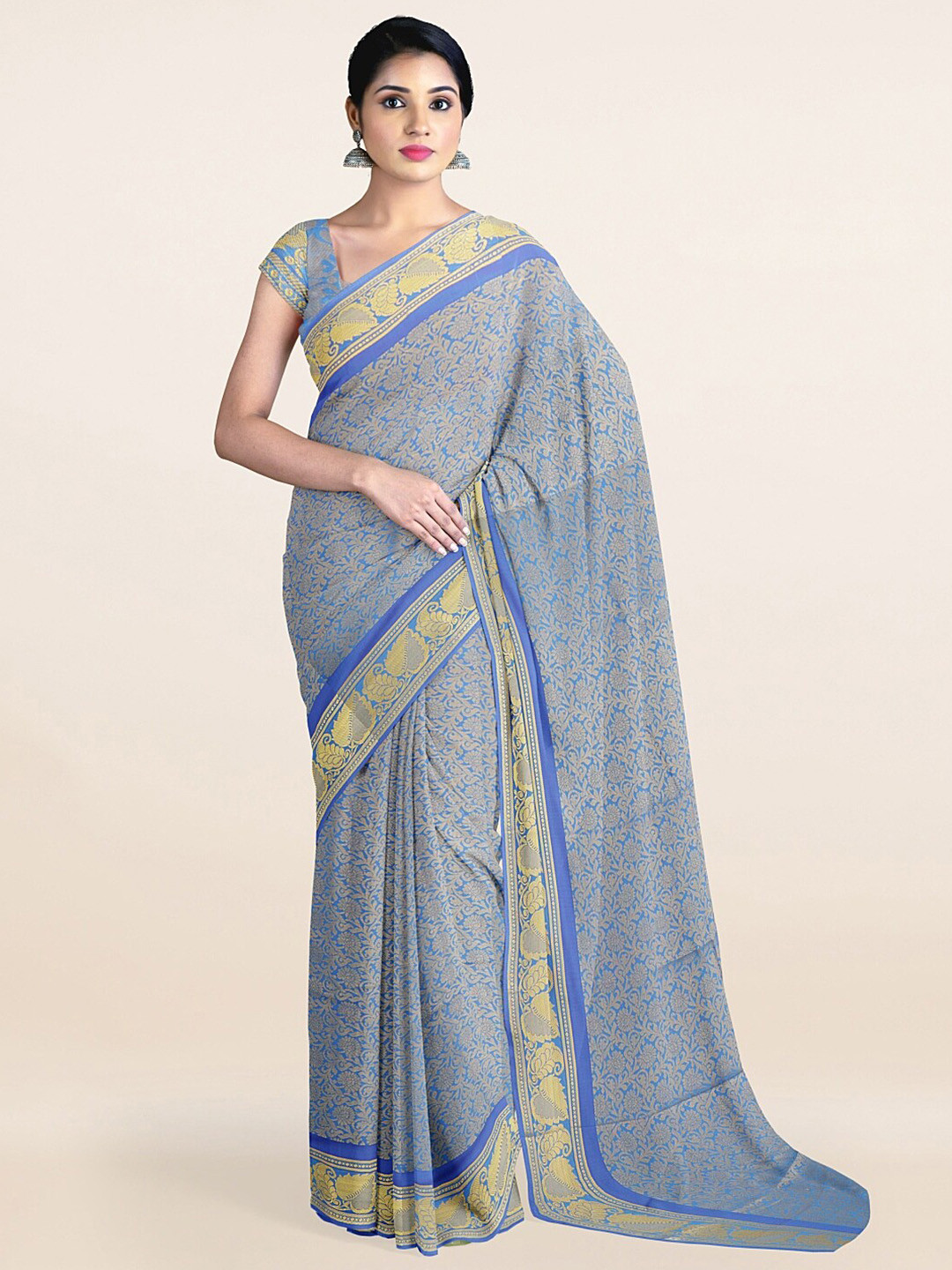 

Pothys Blue & Gold-Toned Woven Design Zari Art Silk Saree