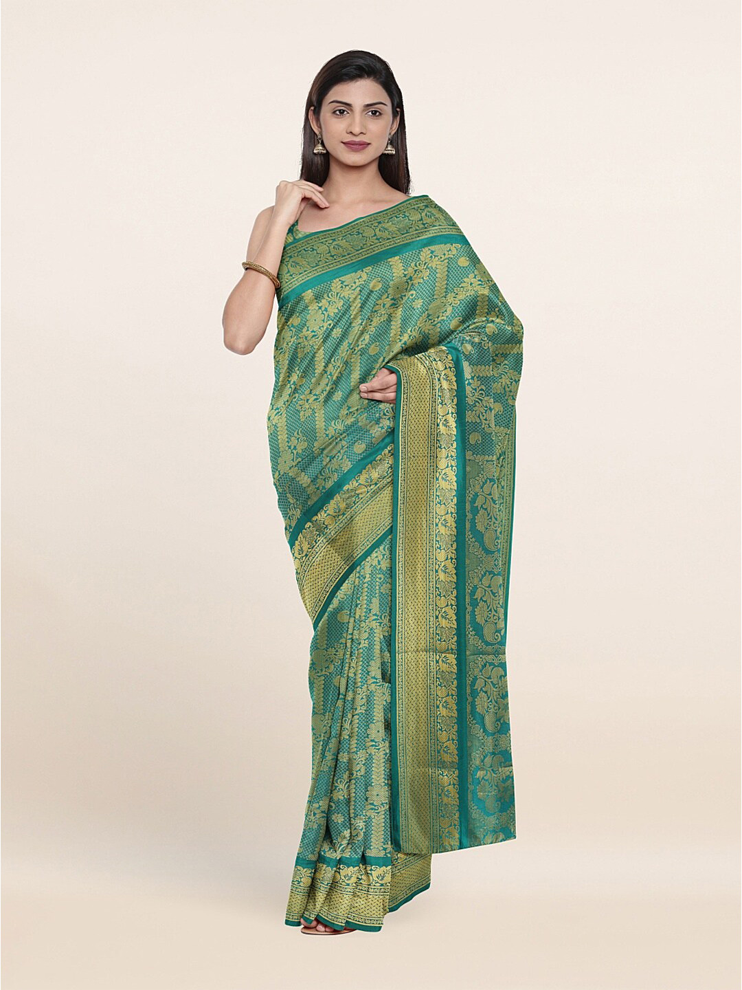 

Pothys Green & Golden Paisley Zari Art Silk Saree