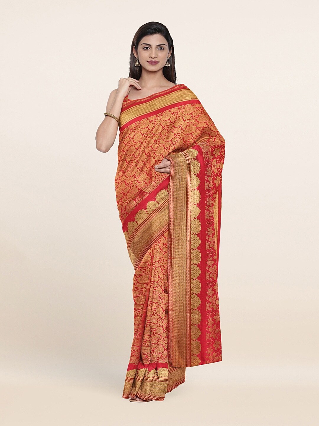 

Pothys Red & Gold-Toned Woven Design Art Silk Saree