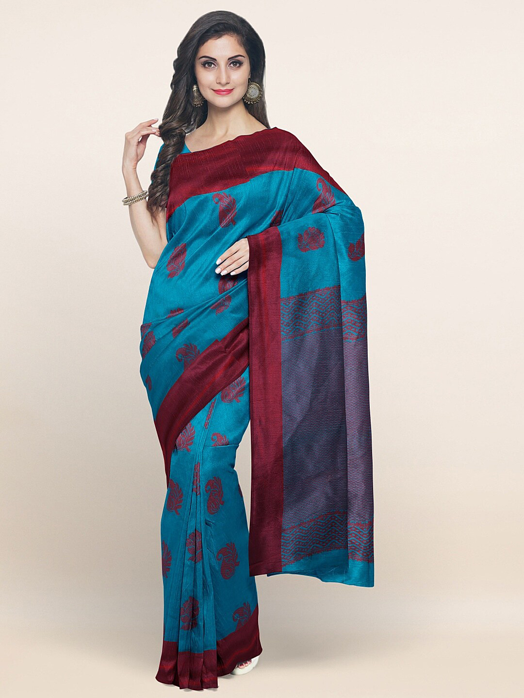 

Pothys Blue & Purple Ethnic Motifs Silk Blend Saree