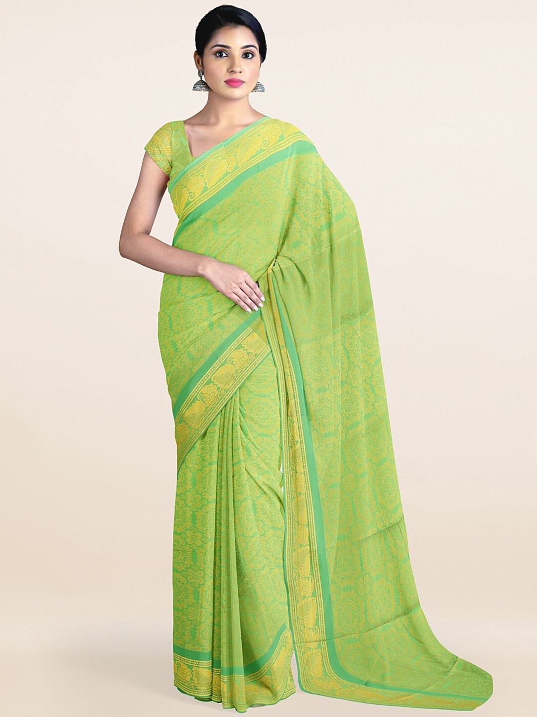 

Pothys Green & Gold-Toned Woven Design Zari Art Silk Saree