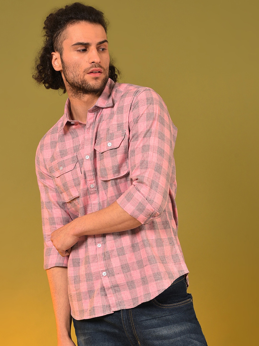 

Campus Sutra Men Pink Classic Regular Fit Checked Cotton Casual Shirt