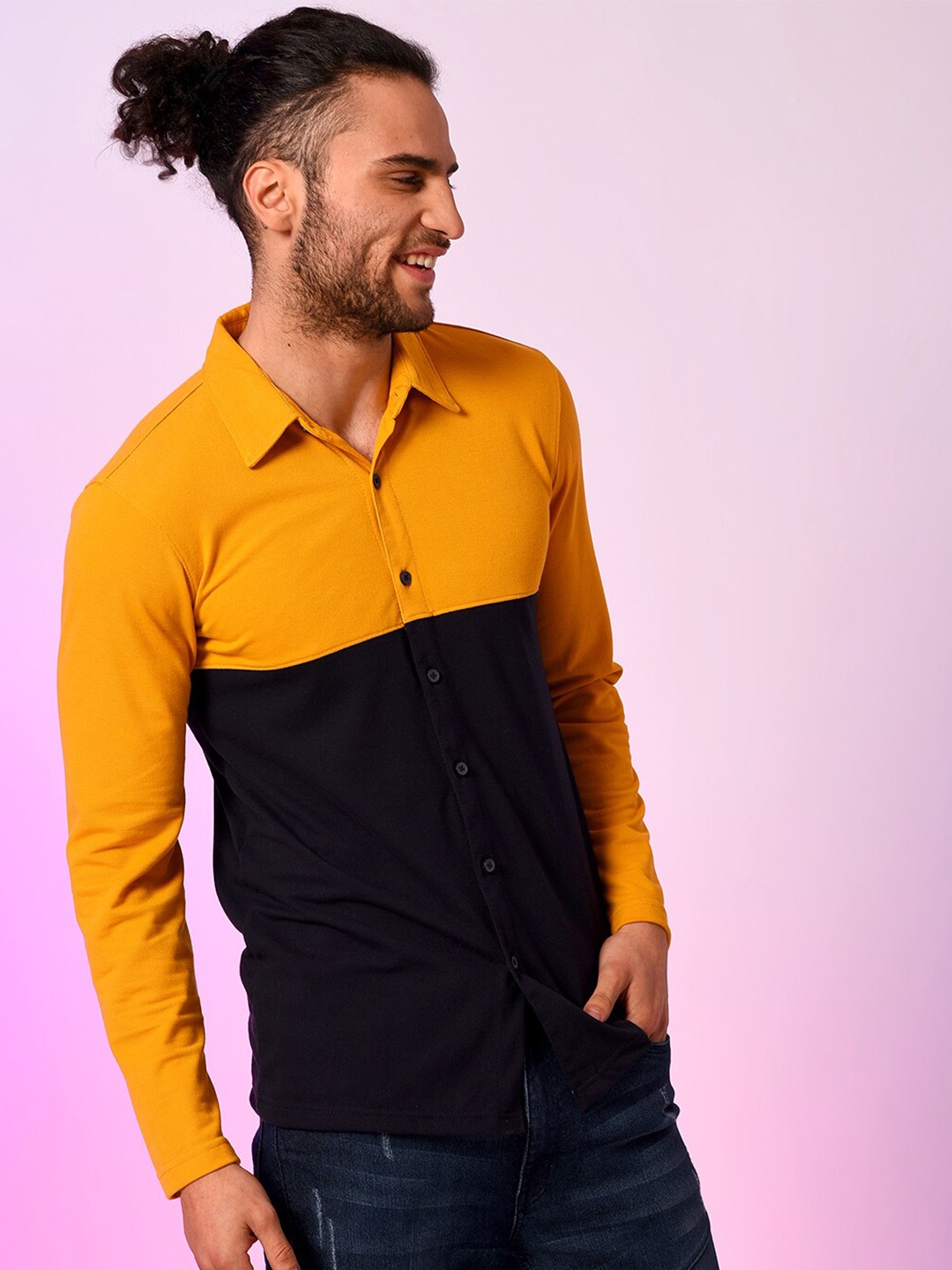 

Campus Sutra Men Mustard Classic Colourblocked Casual Shirt