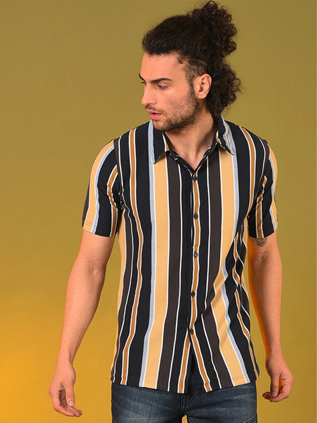 

Campus Sutra Men Black Classic Striped Cotton Casual Shirt