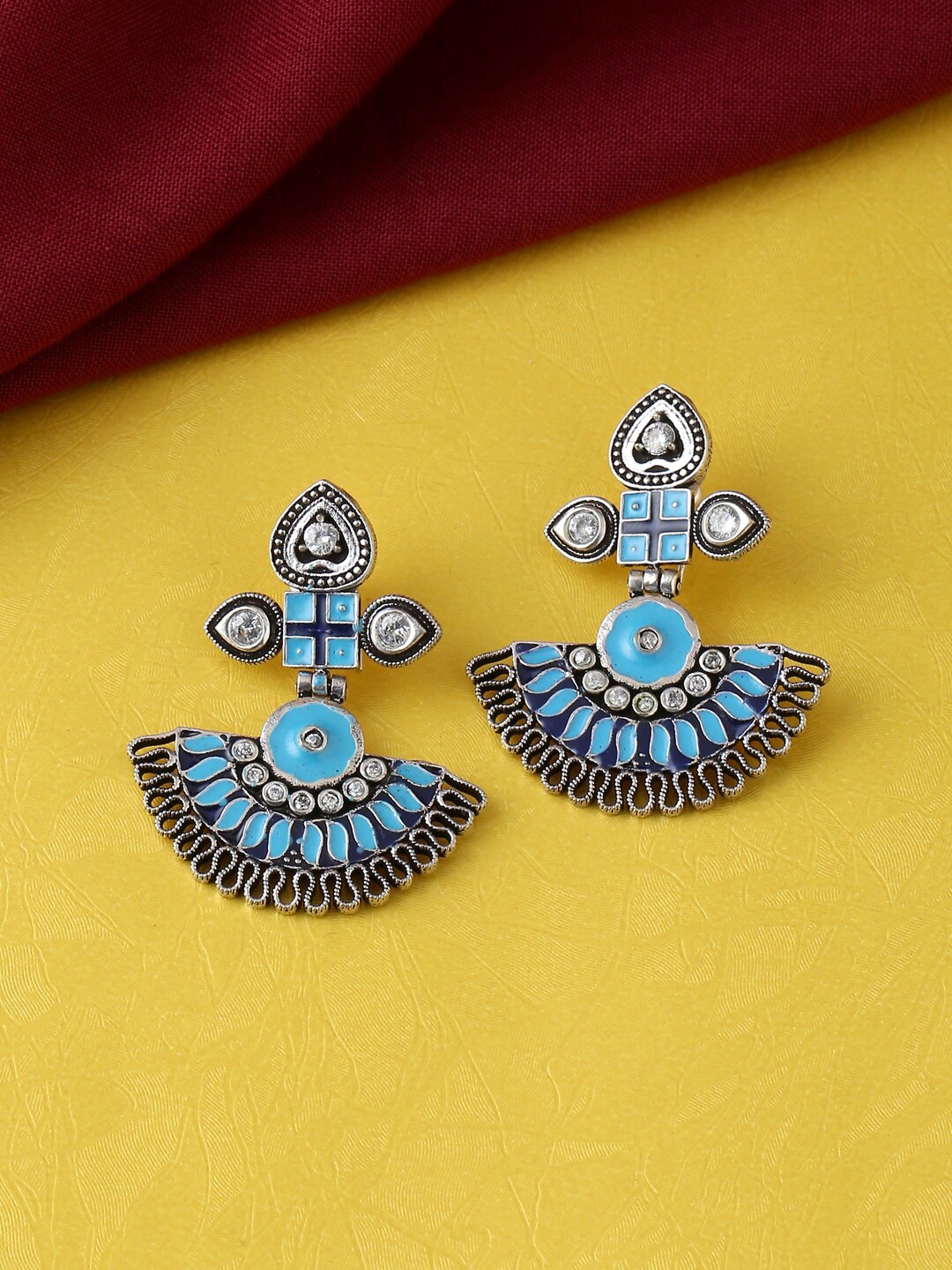 

kashwini Women Silver-Toned & Blue Contemporary Drop Earrings